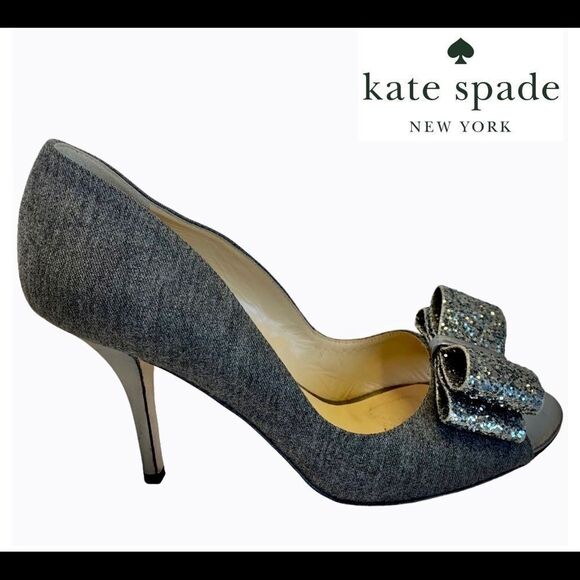 Kate Spade gray glitter bow Pumps size 7 - Picture 2 of 8